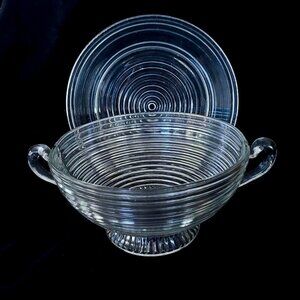 Vintage Anchor Hocking Manhattan Ribbed Glass Bowl and Plate